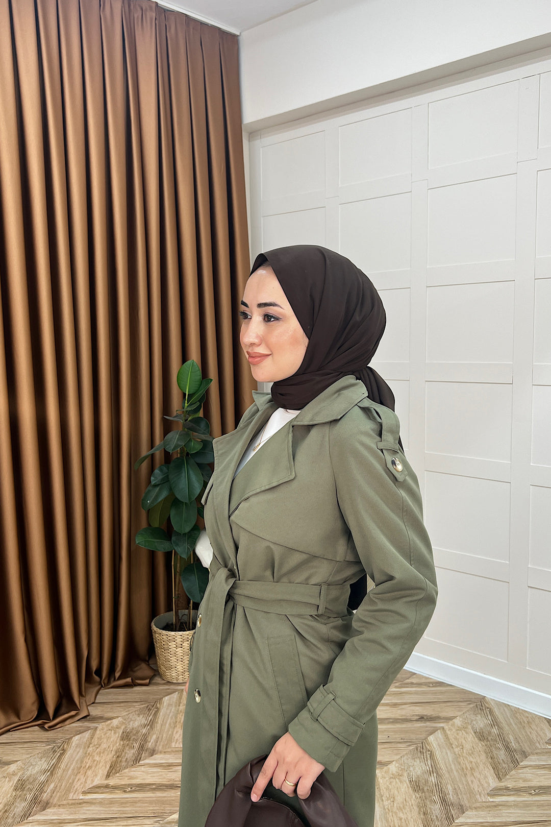 Hazel Astarlı Trençkot Haki 5532-HAKI