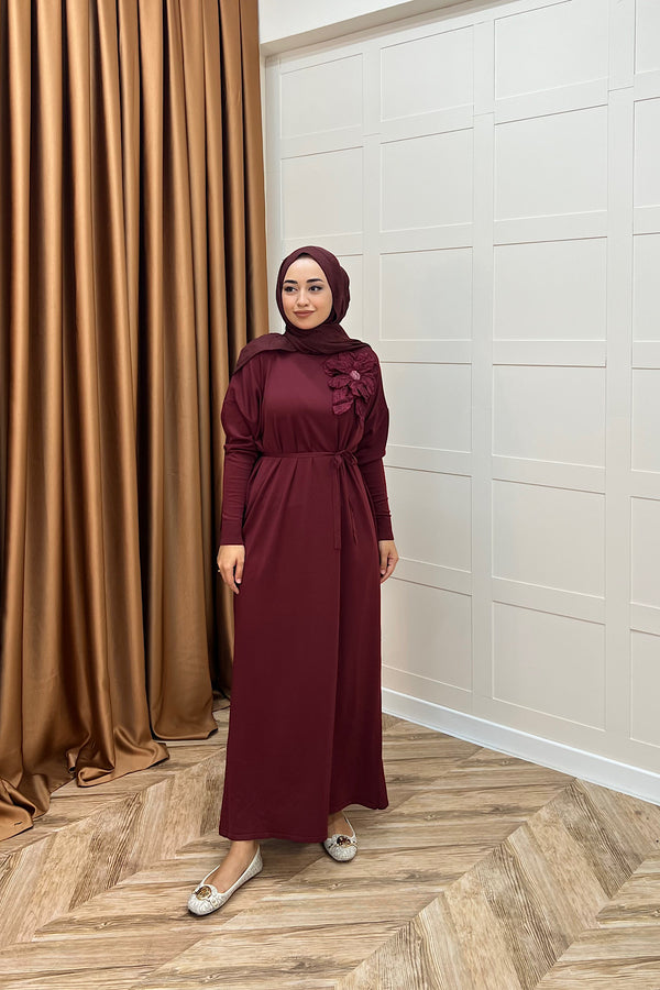 Zambak Merserize Triko Elbise Bordo 25110-BORDO