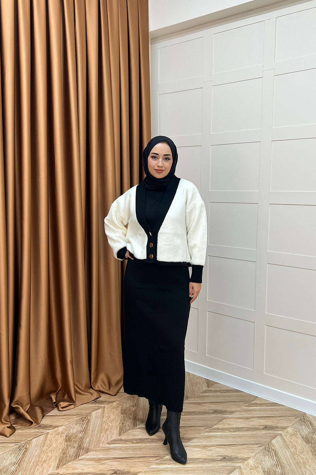 Sezen İkili Triko Elbise Siyah 241090-SIYAH