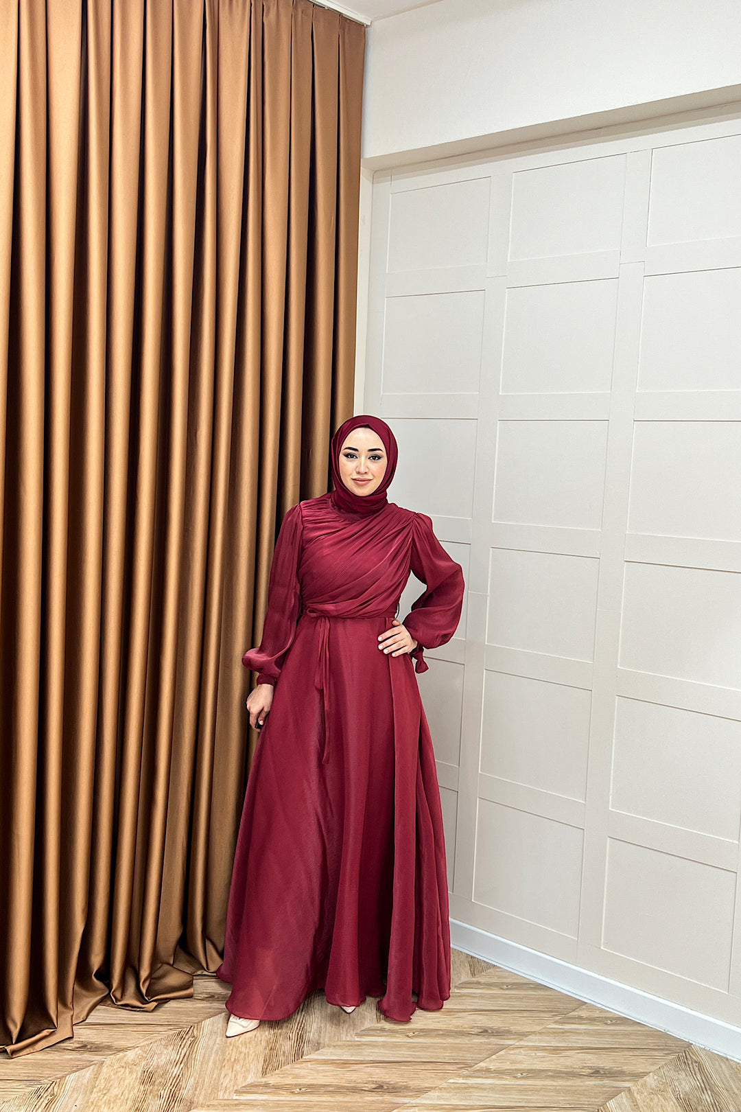 Göğüs Drapeli Abiye Bordo 3023-BORDO