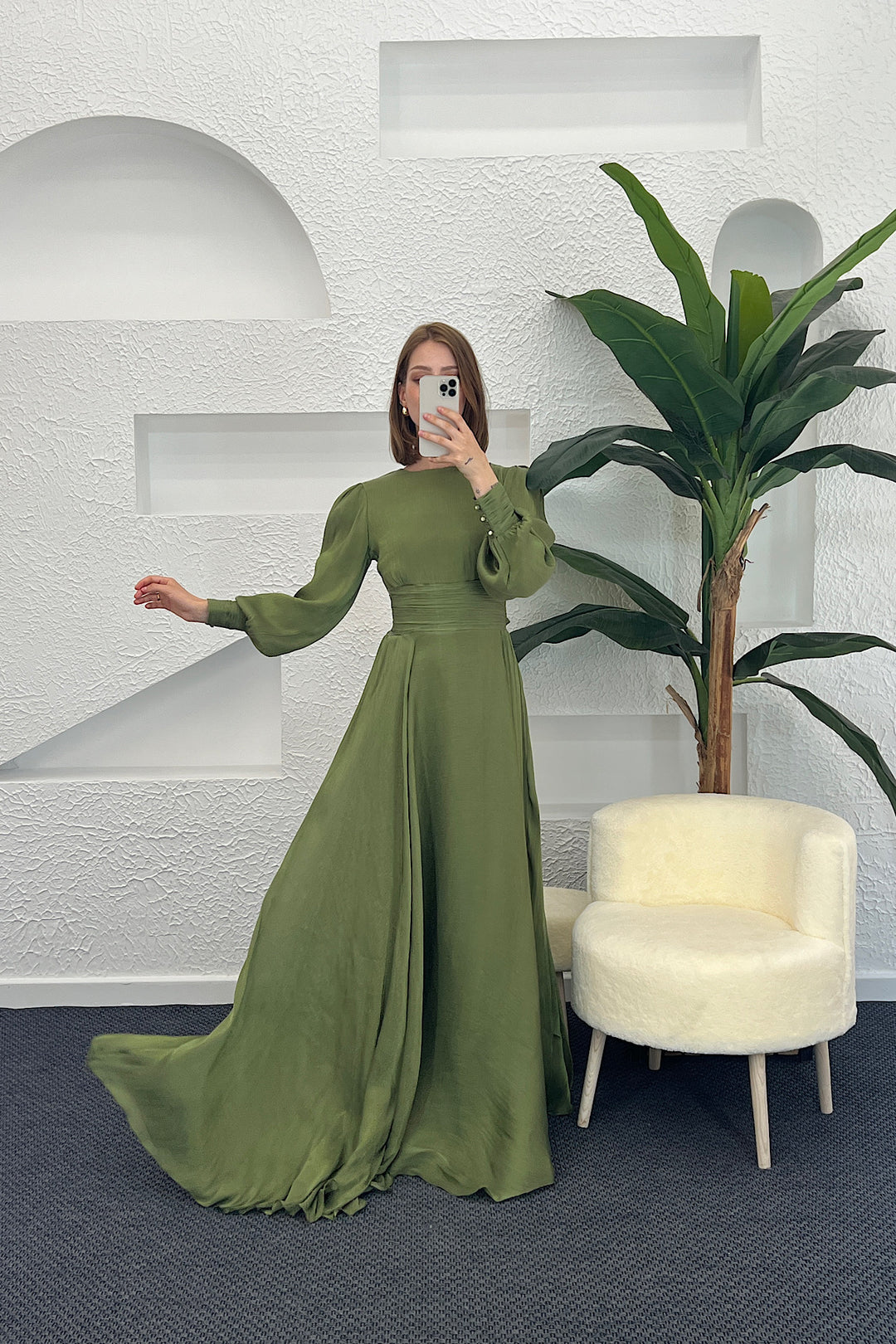 Marly Beli Piliseli Abiye Yeşil 3066-YESIL