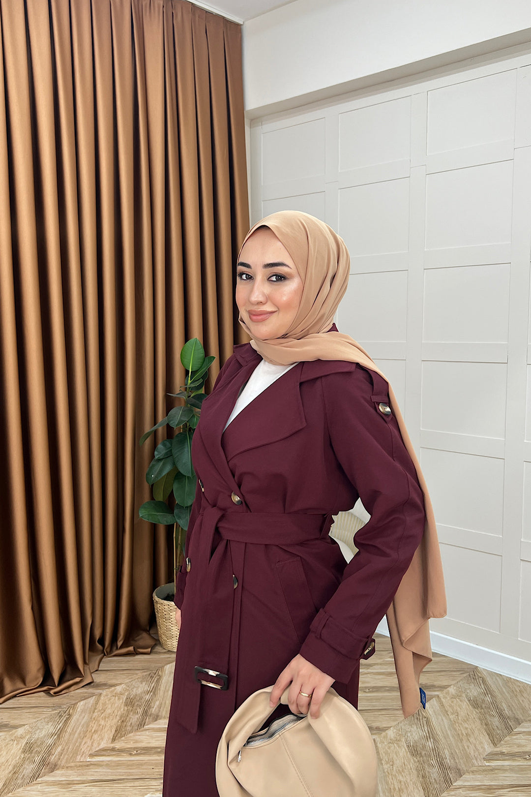Pamella Kuşaklı Trençkot Bordo 5533-BORDO