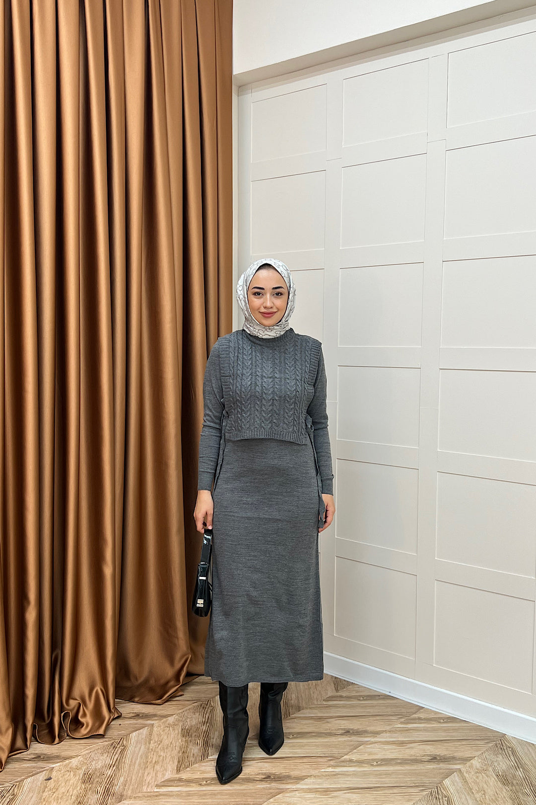 Barles İkili Triko Elbise Gri 25220-GRI