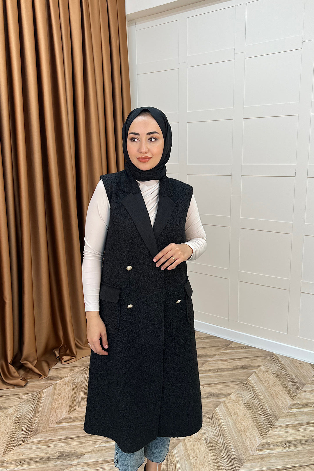 Cerry Uzun Yelek Siyah 7896-SIYAH
