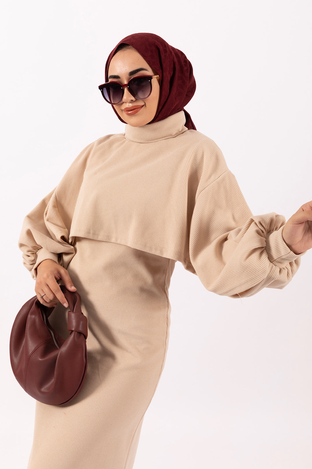 Ghazel İkili Örme Elbise Taş 24K4868-TAS