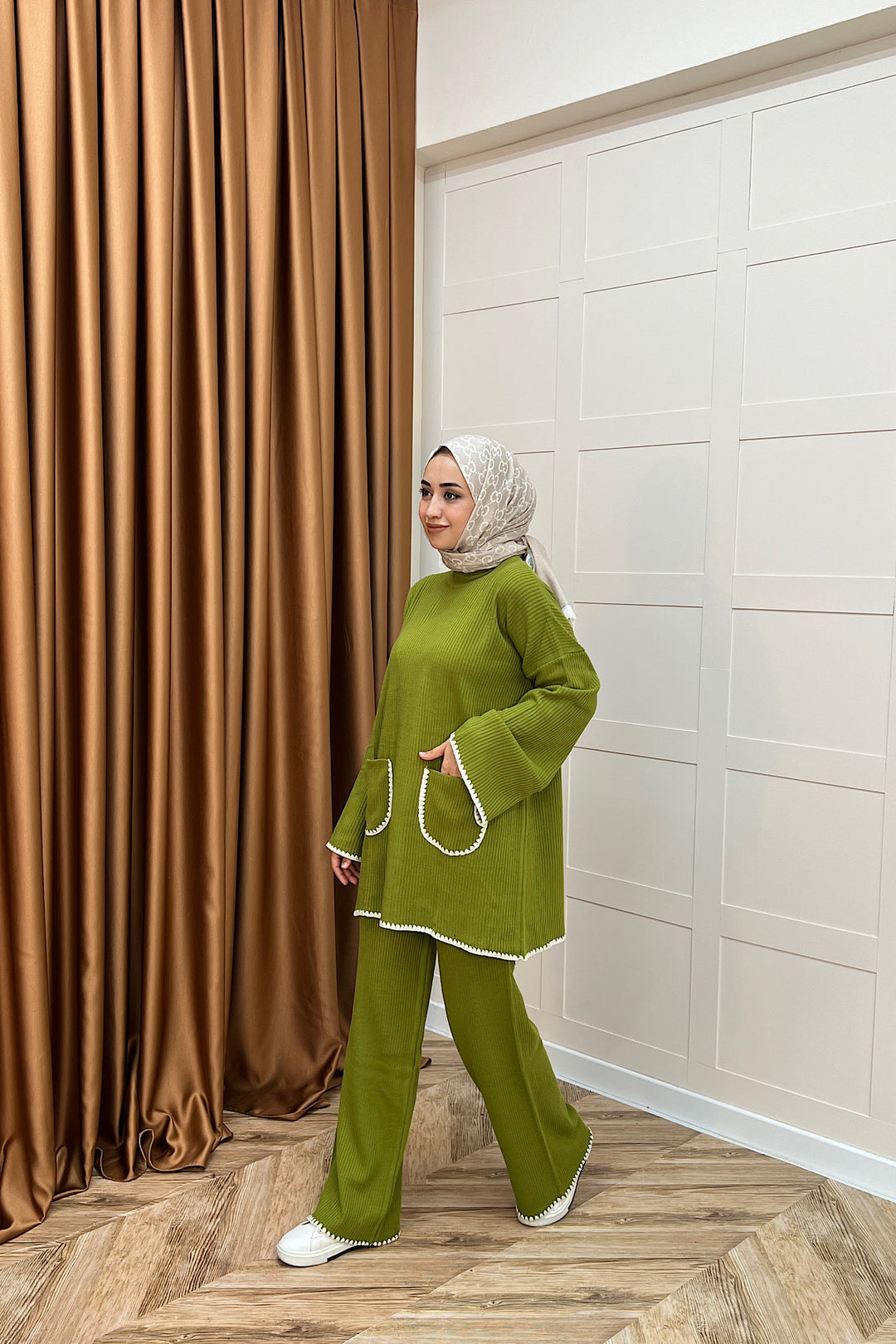 Cep Örgülü Triko Takım Yağ Yeşili 24200-YAGYESILI