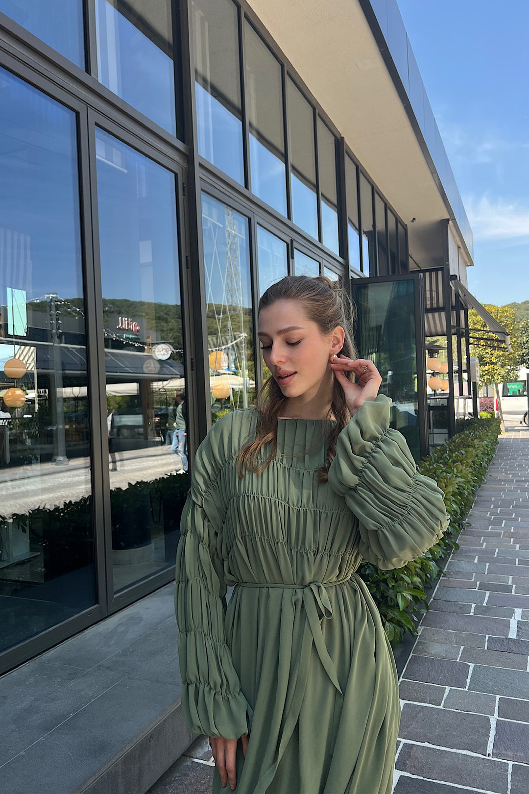 Paria Şifon Elbise Yeşil 5111-YESIL