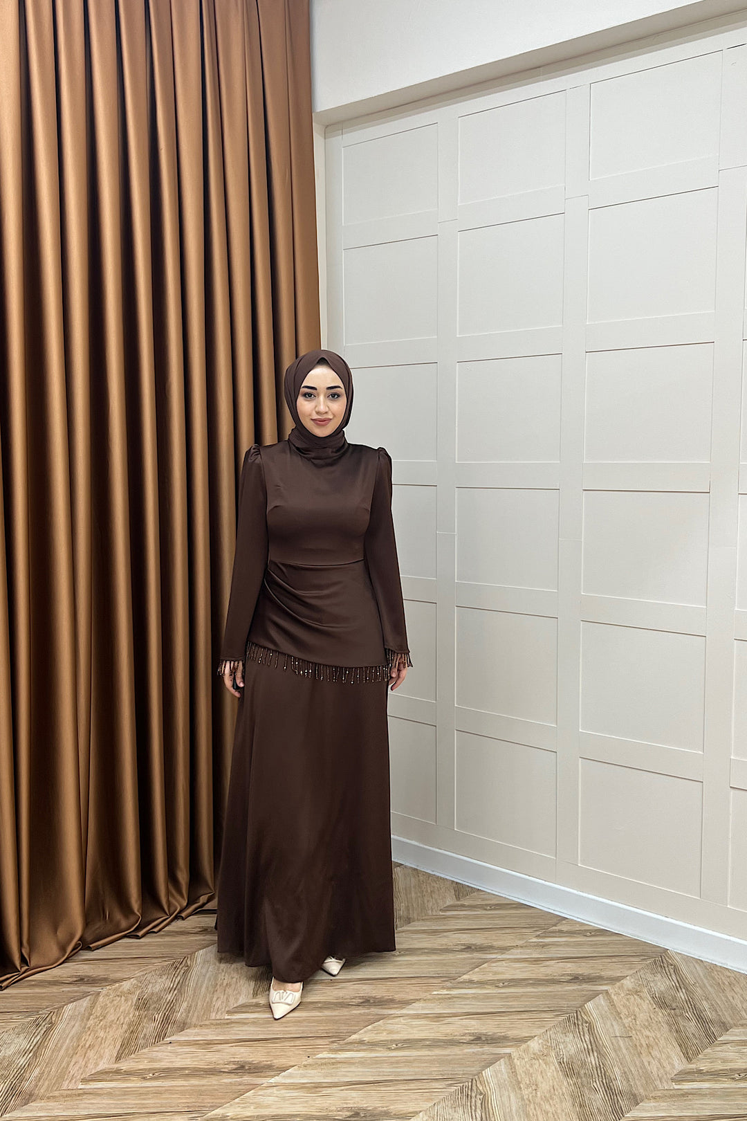 Ayla Saten Abiye Kahverengi 3093-KAHVERENGI