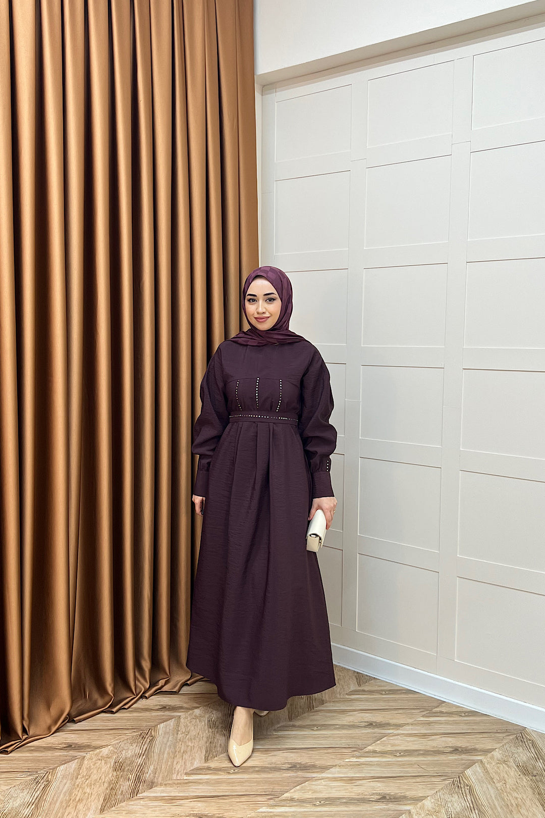 Lara Taş Detaylı Elbise Mürdüm 26030-MURDUM