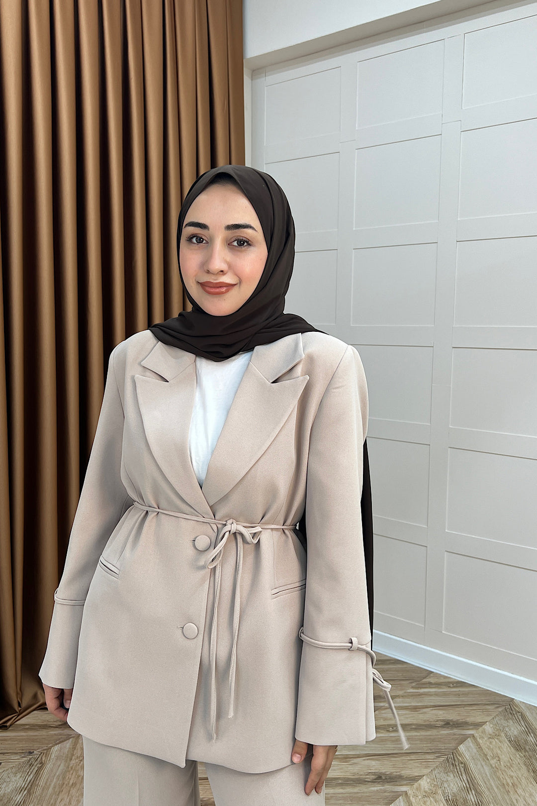 Kuşak Detay Ceket Takım Taş 5004-TAS