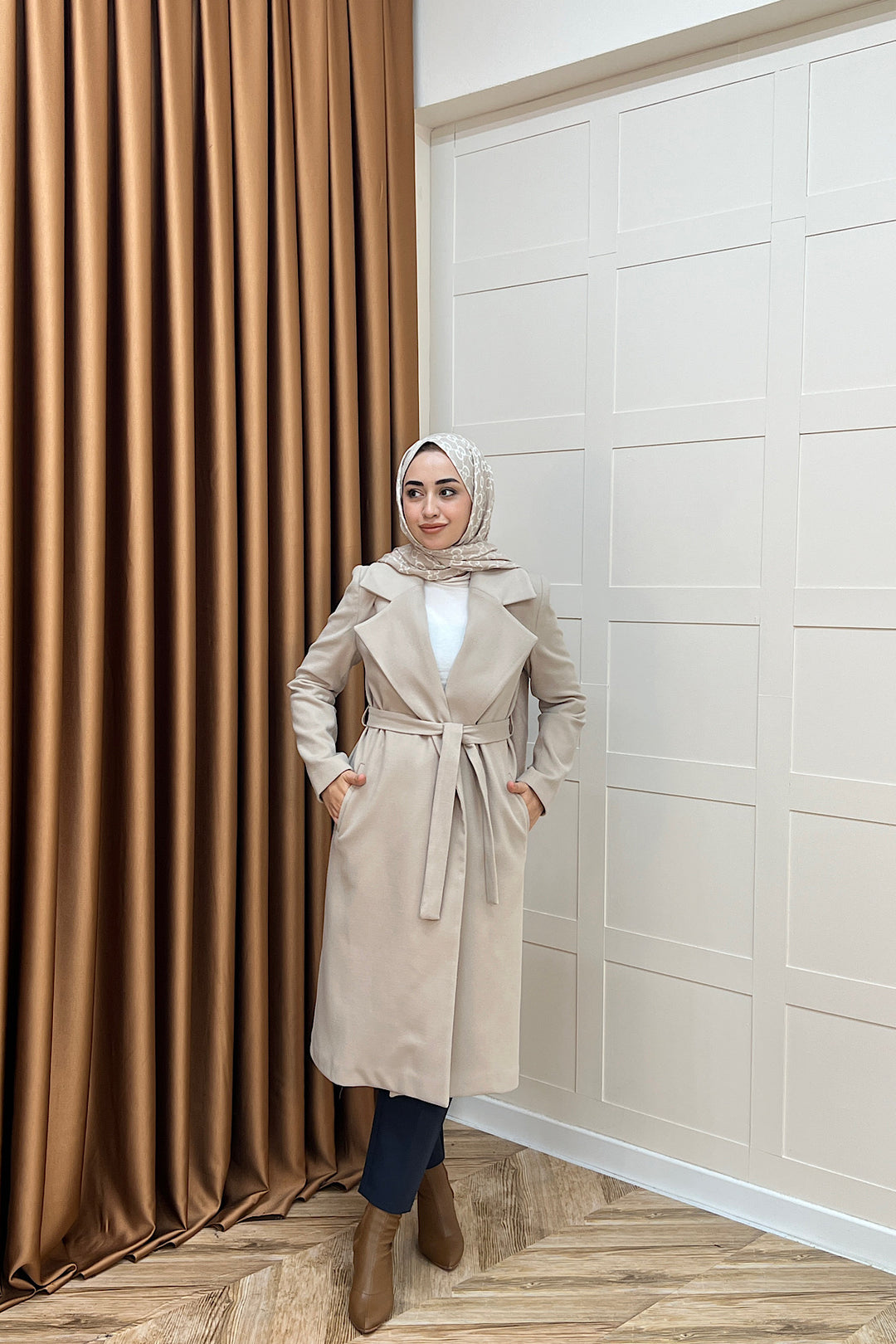 Premium Kuşaklı Kaşe Kaban Taş 5510-TAS