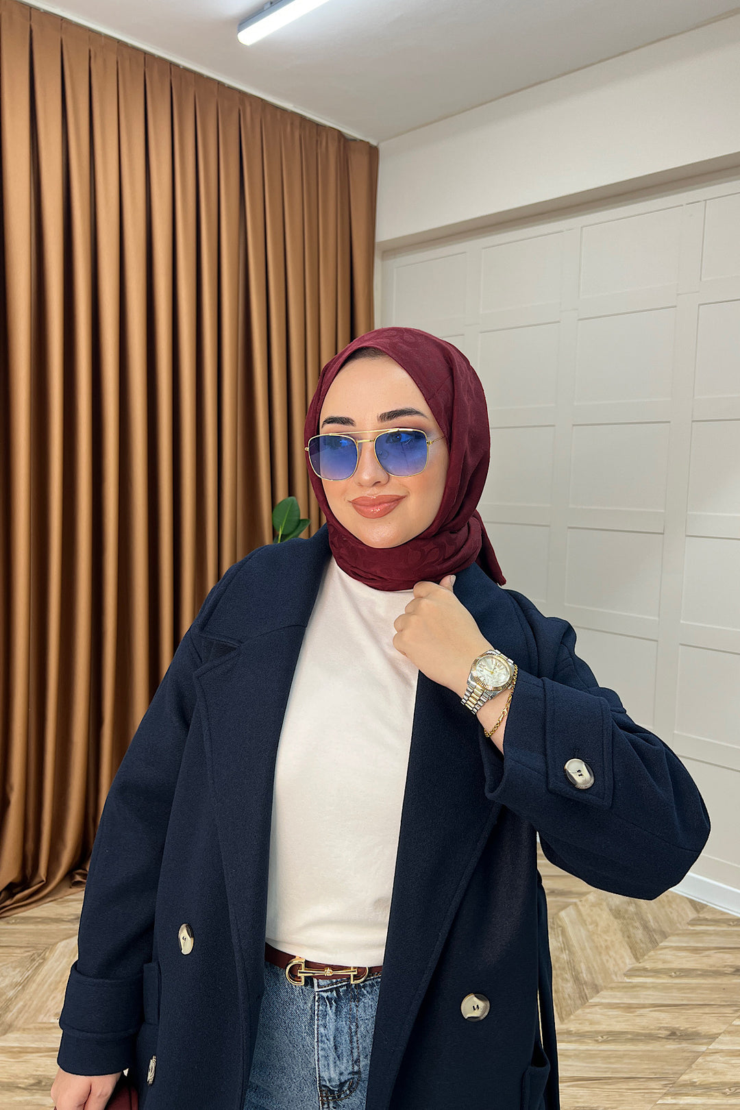 Lara Kuşaklı Kaşe Kaban Lacivert 5541-LACIVERT