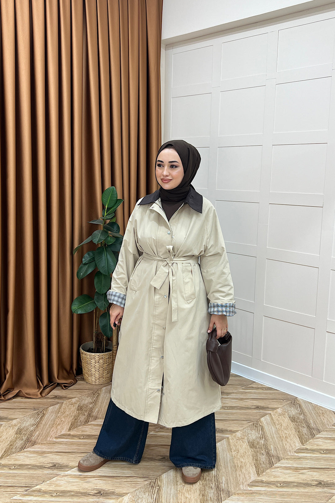 Dora Kuşaklı Uzun Trençkot Bej 62613-BEJ