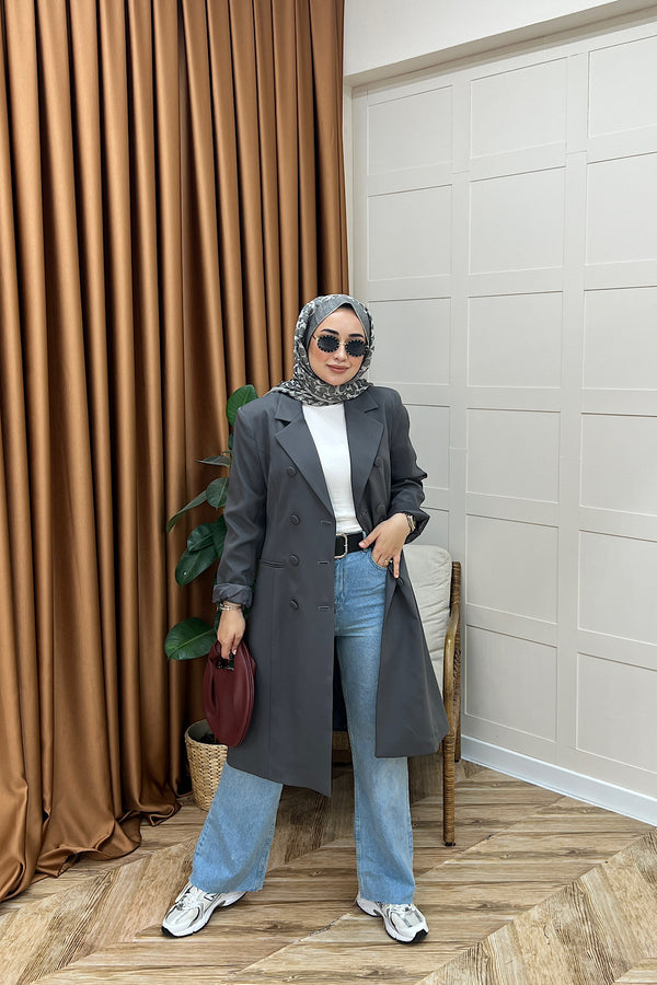 Fermin Uzun Blazer Ceket Antrasit 1008-ANTRASIT