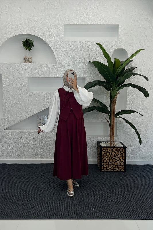 Yelekli Etek Takım Bordo 9014-BORDO