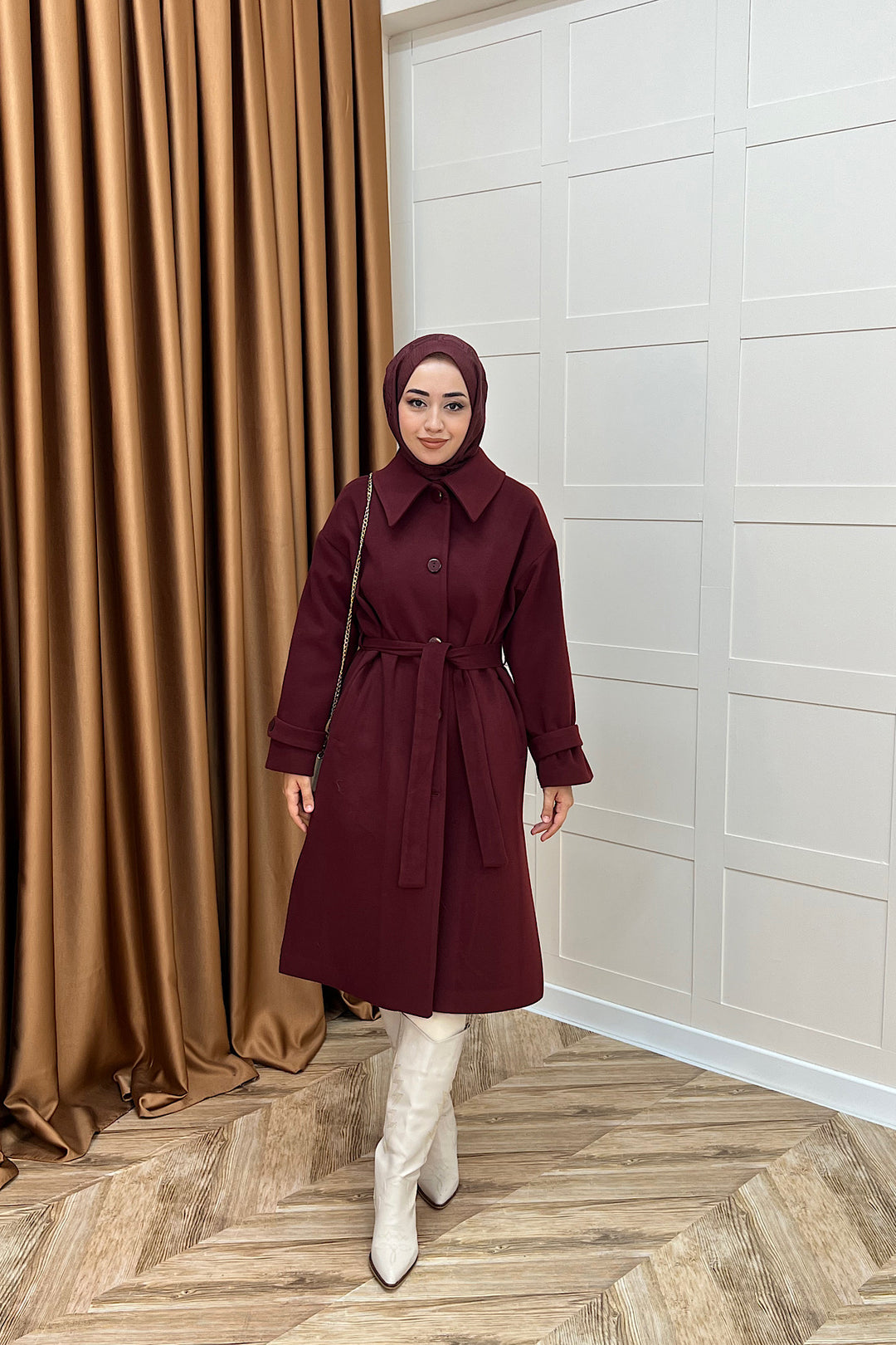 Parla Premium Kumaş Kaban Bordo 5516-BORDO