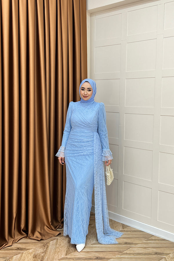 Serena Dantel Balık Abiye Mavi 3082-MAVI