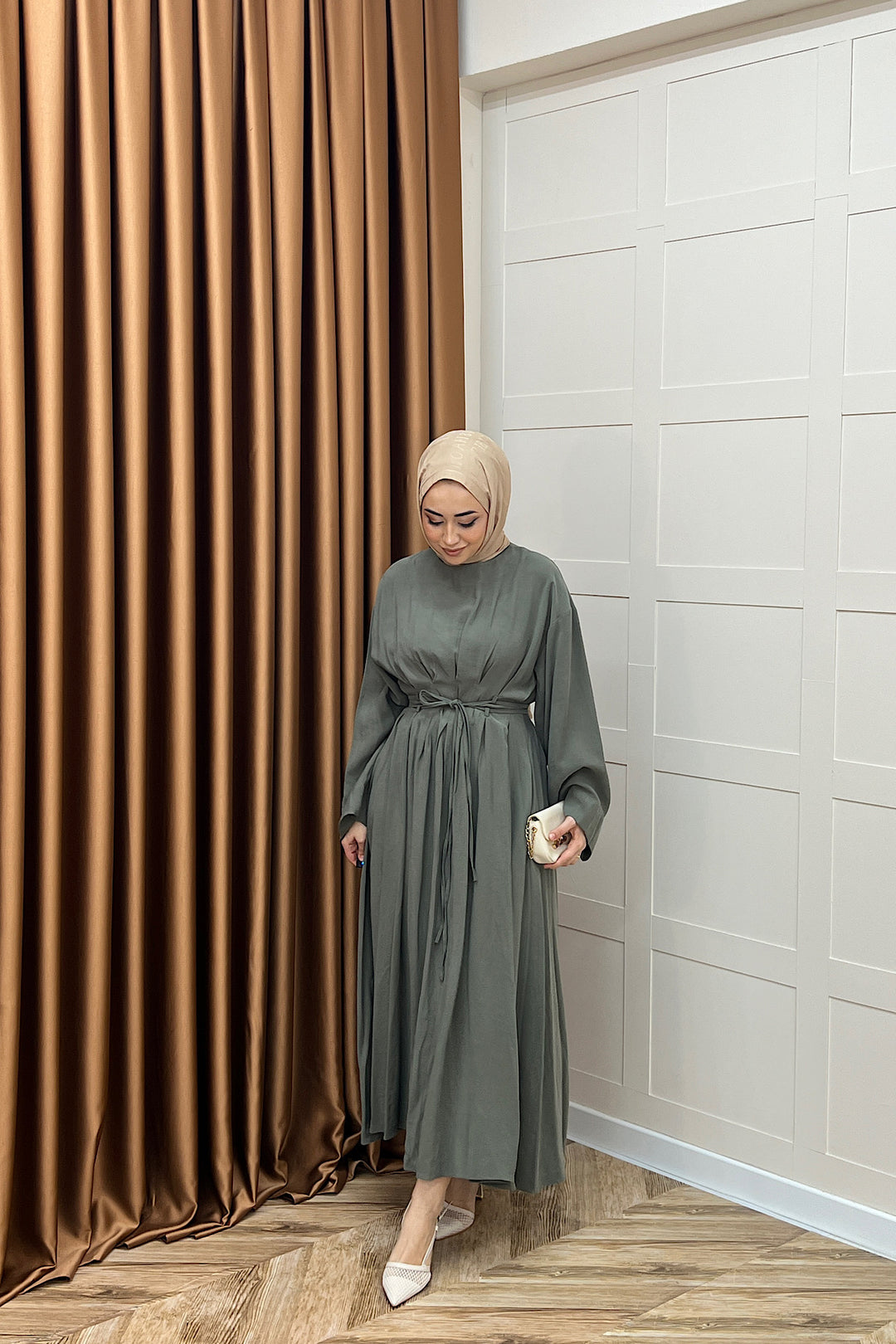 Alya Belden Bağlamalı Elbise Yeşil 39020-YESIL