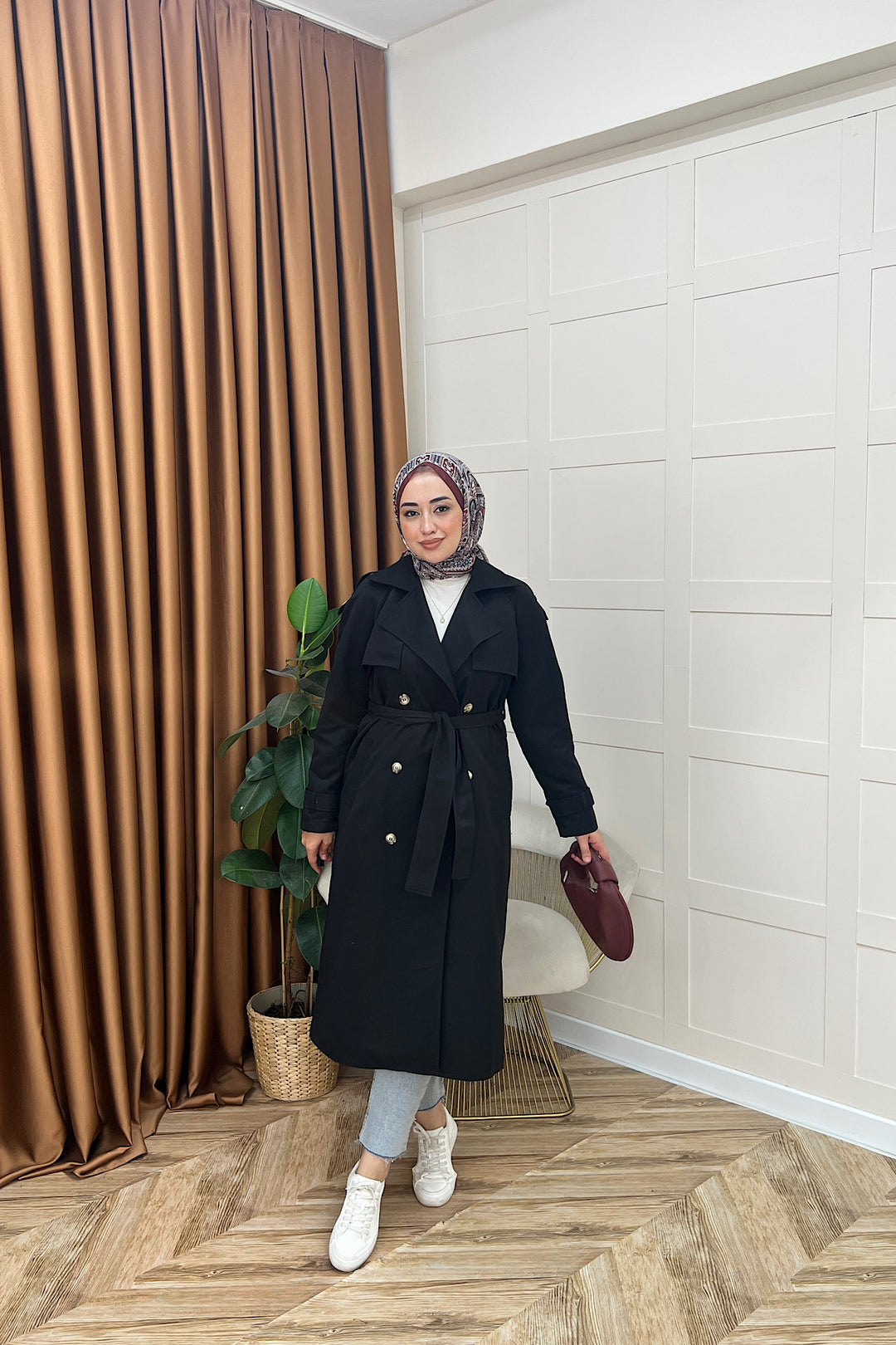 Hazel Astarlı Trençkot Siyah 5532-SIYAH