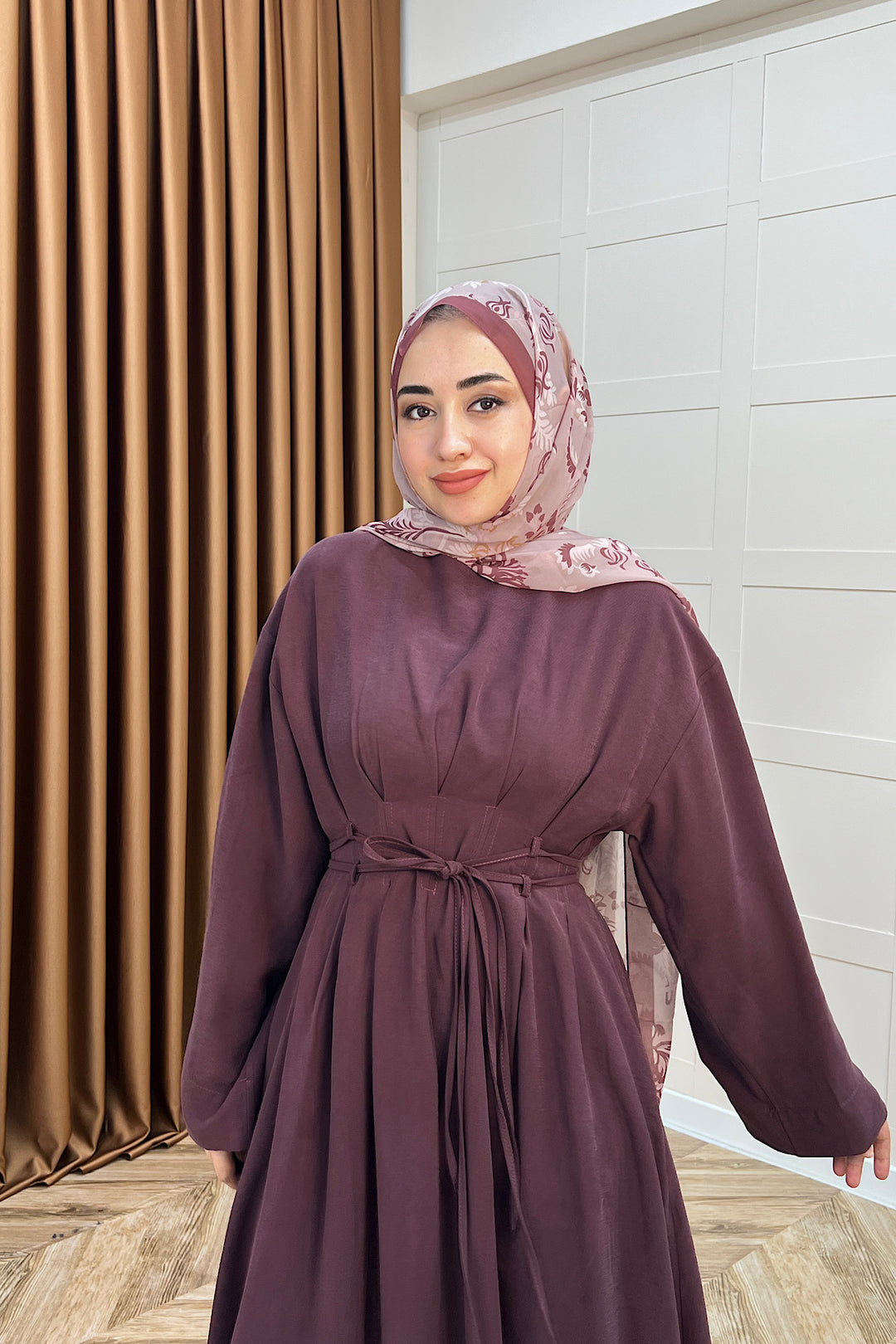 Belden Bağlamalı Cupra Elbise Mürdüm 5013-MURDUM