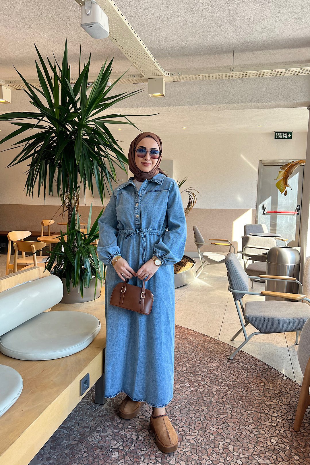 Yarım Patlı Kot Elbise Mavi 02789-MAVI