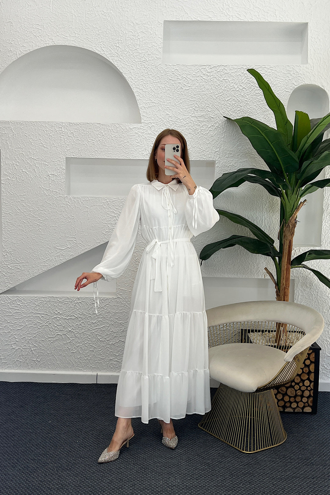Belinda Şifon Elbise Beyaz 3043-BEYAZ