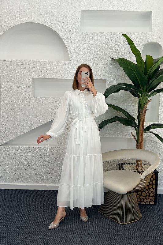 Belinda Şifon Elbise Beyaz 3043-BEYAZ