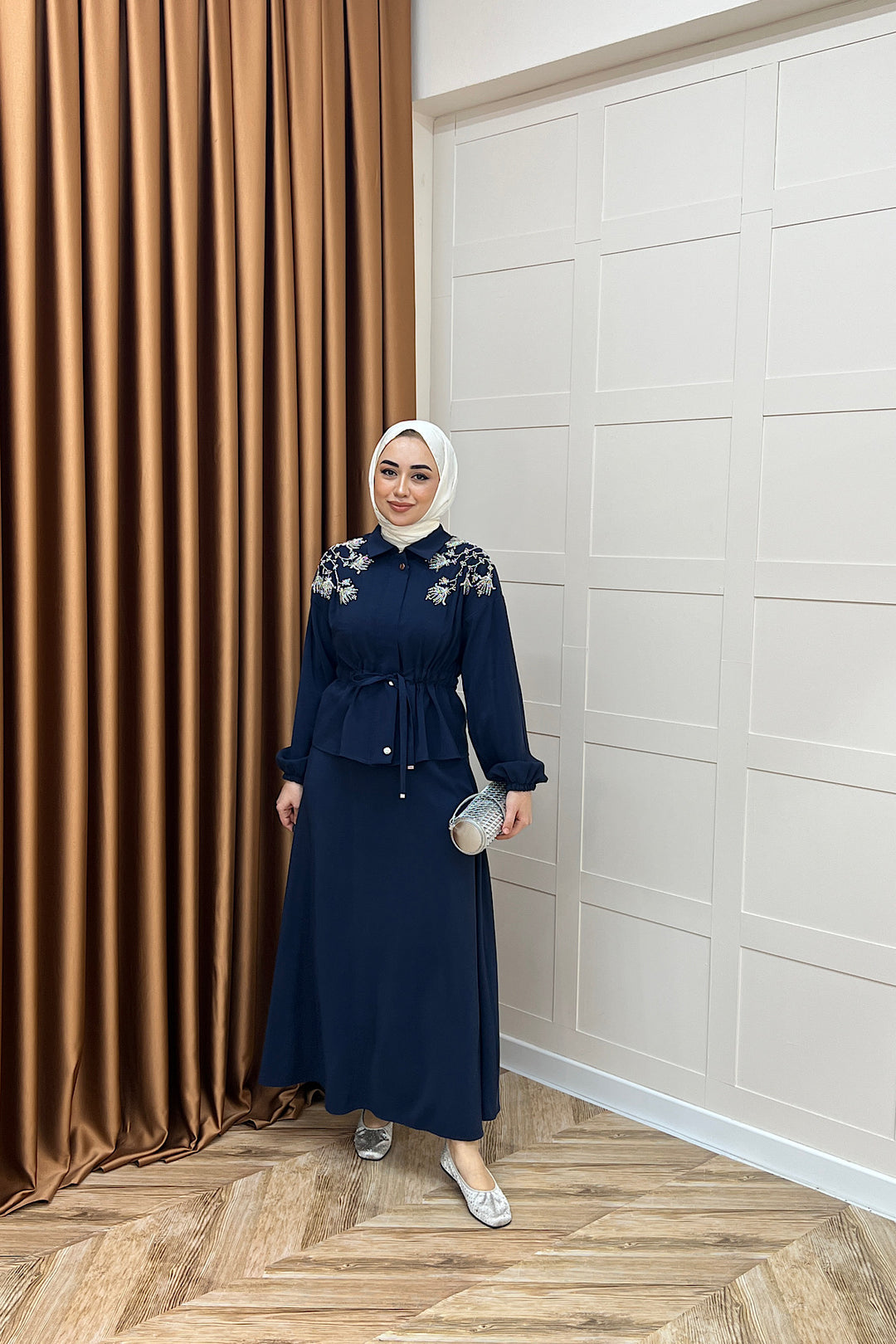 Laura Taş İşlemeli Etek Takım Lacivert 02969-LACIVERT