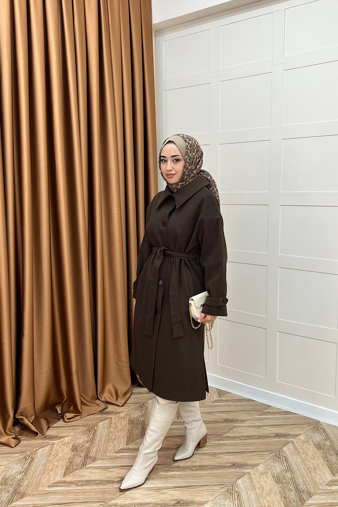 Parla Premium Kumaş Kaban Kahverengi 5516-KAHVERENGI