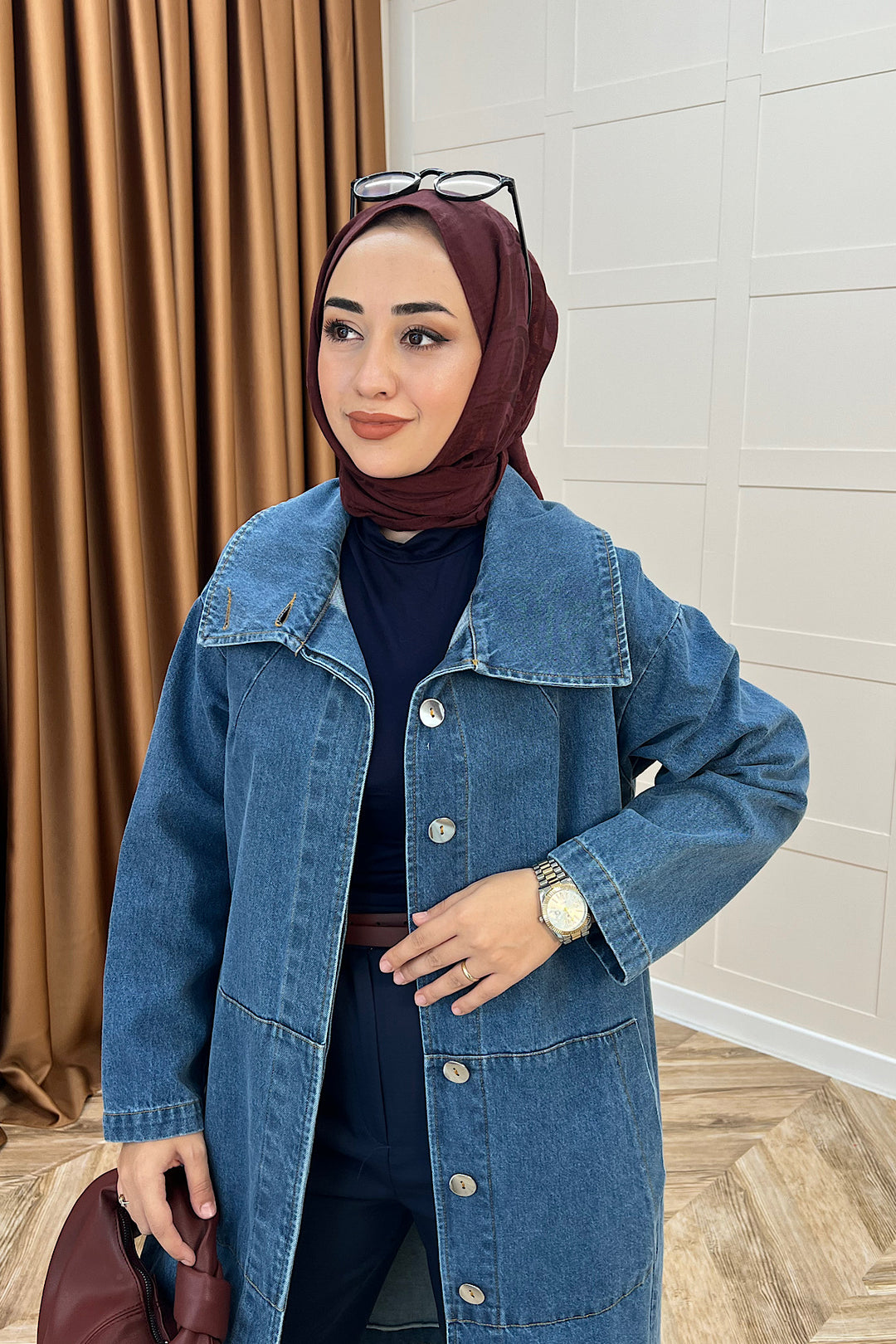 Yaka Detay Kot Ceket Mavi 5507-MAVI