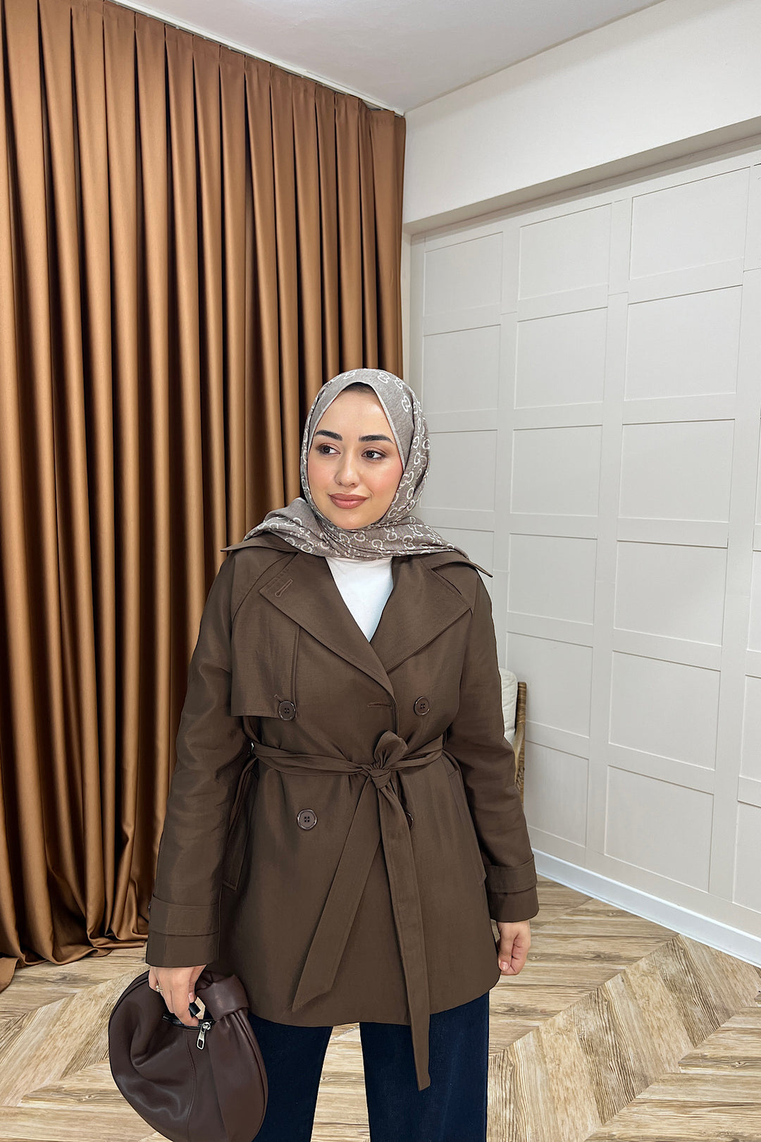 Elya Kuşaklı Trençkot Kahverengi 1006-KAHVERENGI