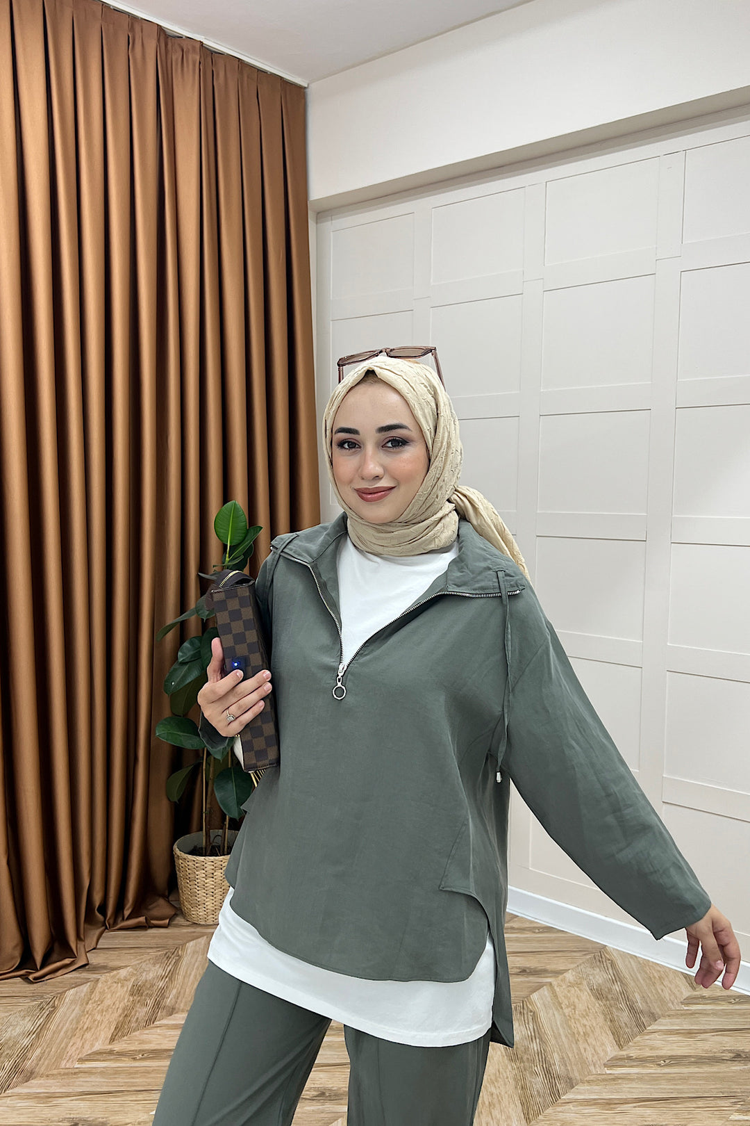 Almira Yarım Fermuar İkili Takım Yeşil 08370-YESIL