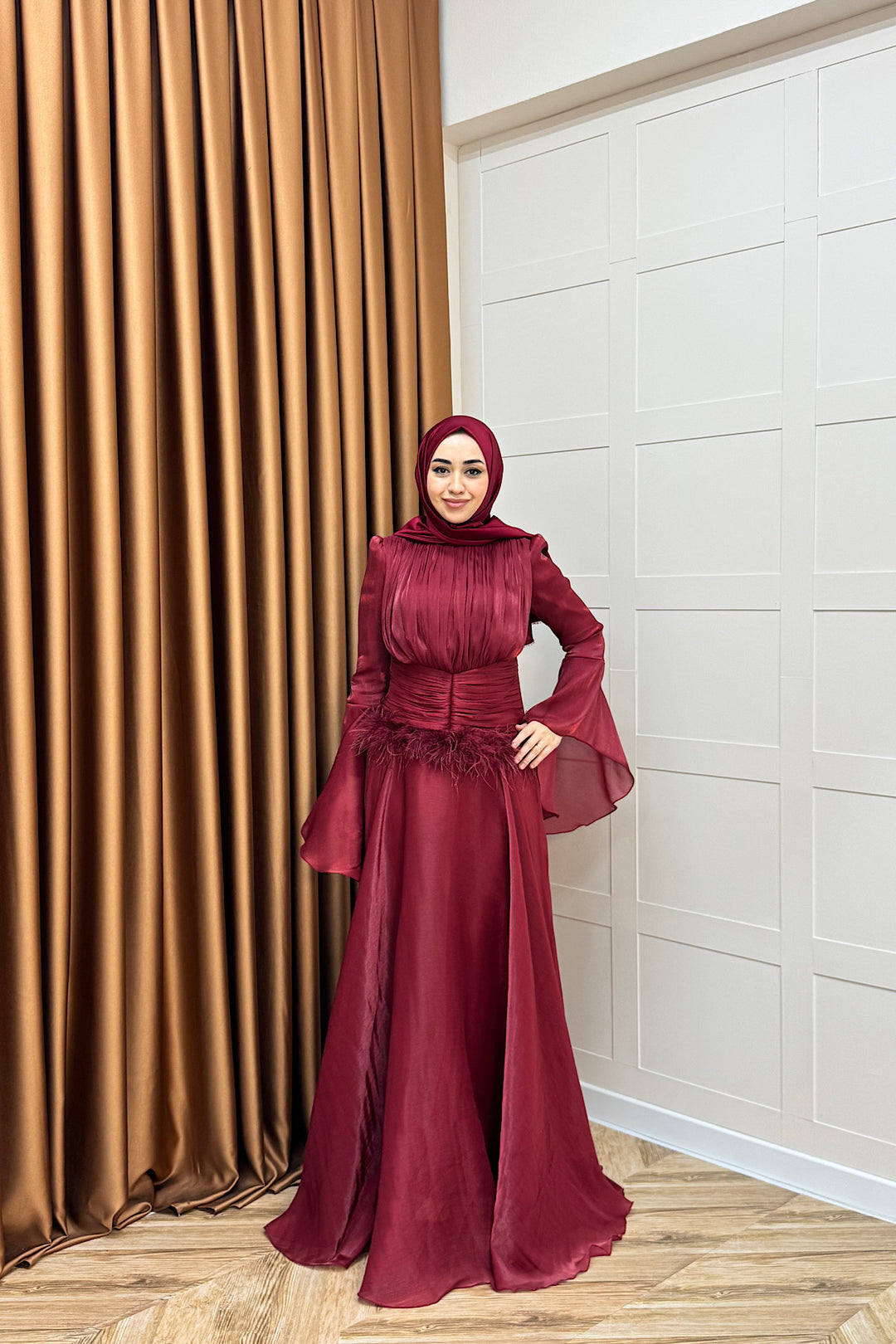 Nova Bel Drapeli Abiye Bordo 3089-BORDO