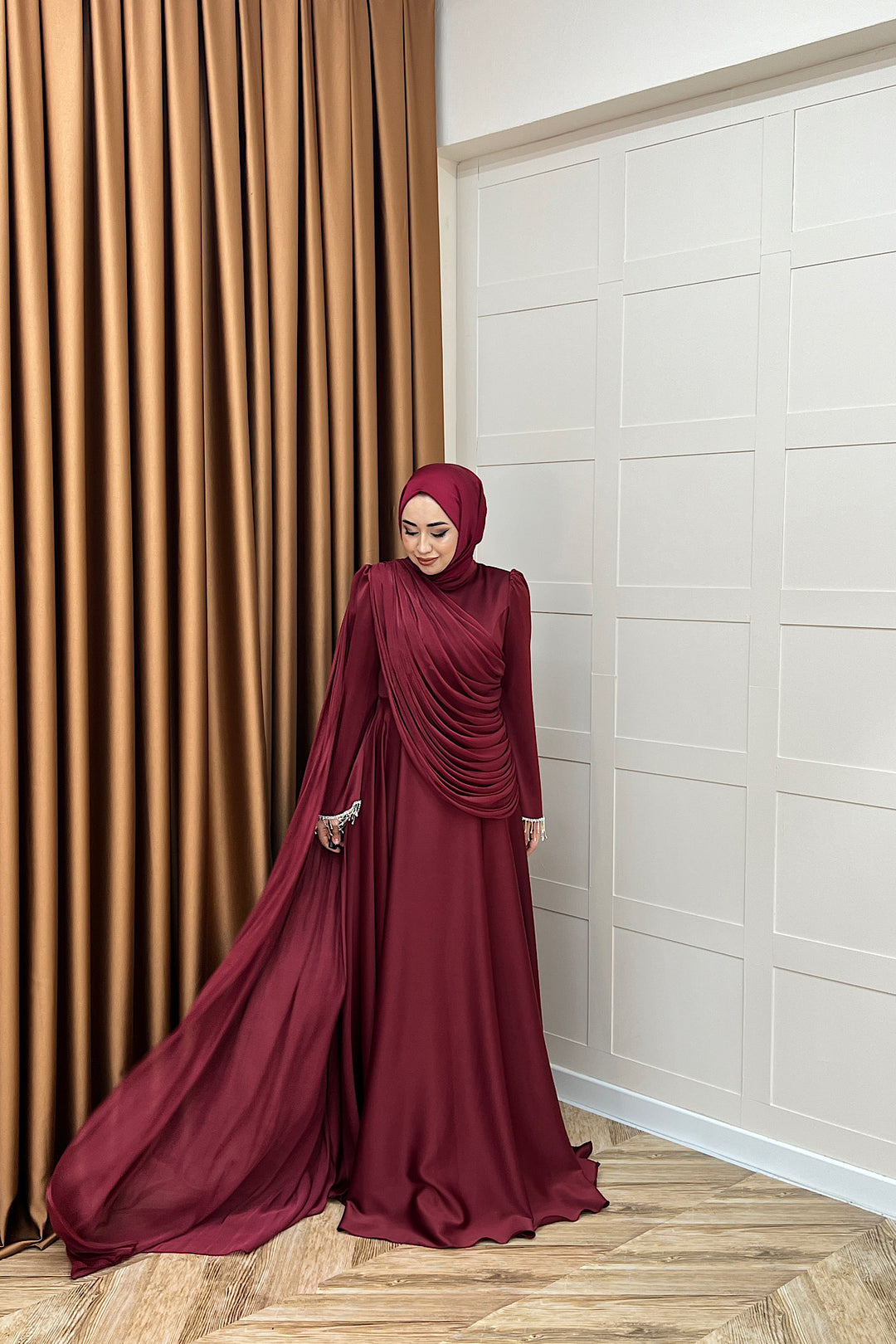 Lunessa Pelerin Detay Abiye Bordo 3100-BORDO