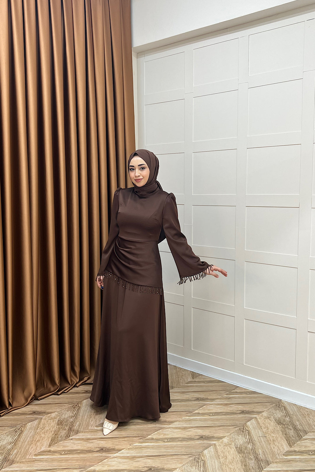 Ayla Saten Abiye Kahverengi 3093-KAHVERENGI