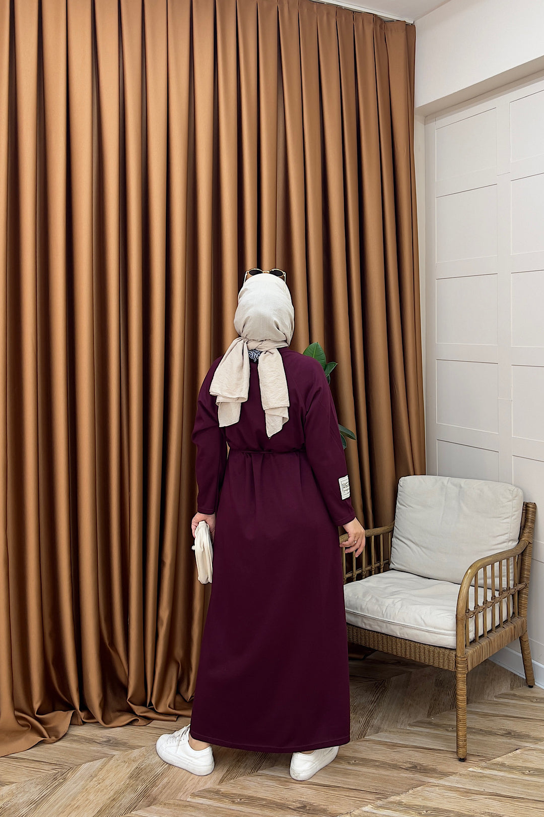 Romia Kuşaklı Elbise Bordo 005-BORDO