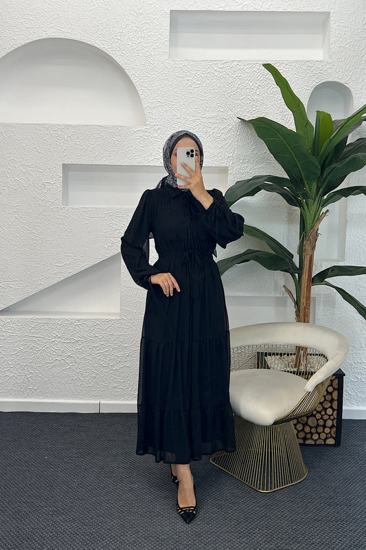Belinda Şifon Elbise Siyah 3043-SIYAH