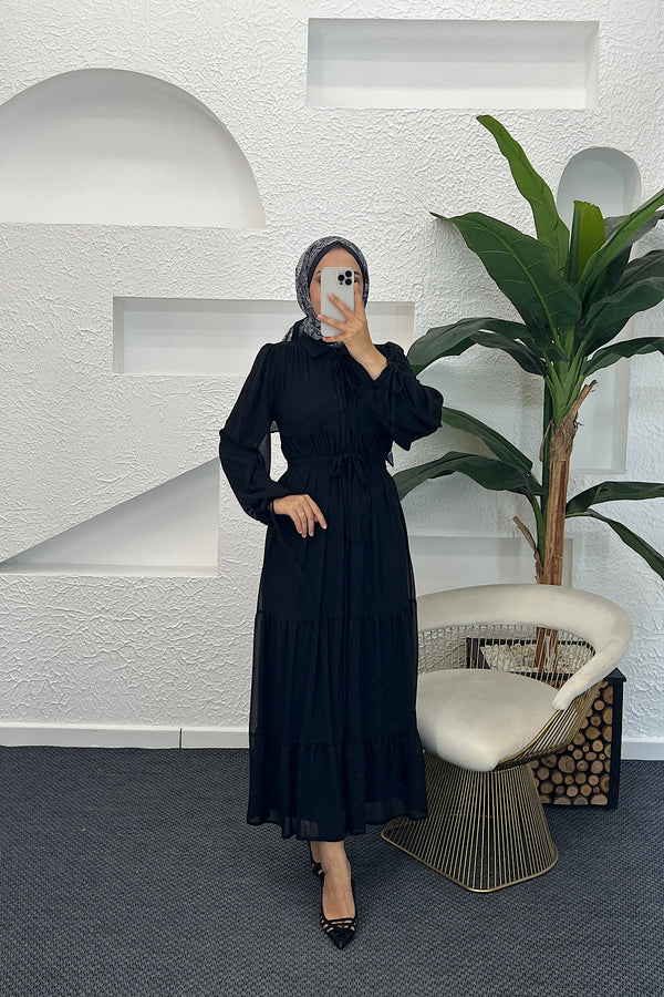 Belinda Şifon Elbise Siyah 3043-SIYAH