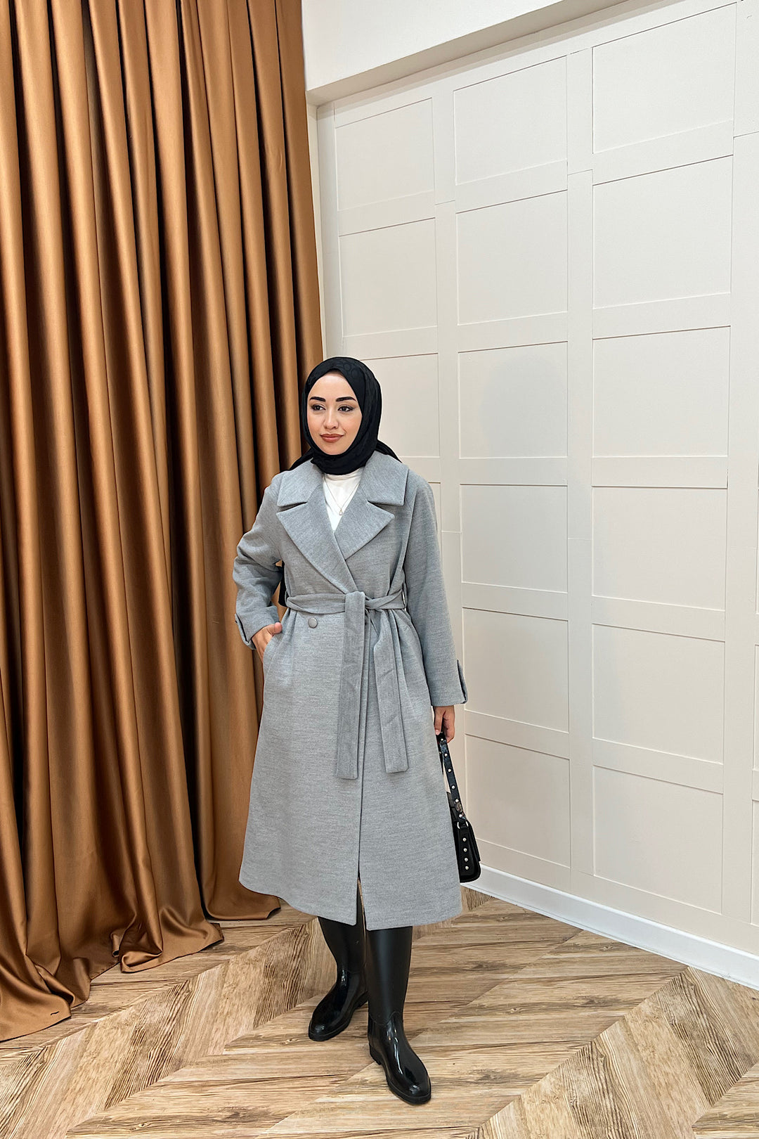 Martina Yırtmaçlı Kaban Gri 5508-GRI