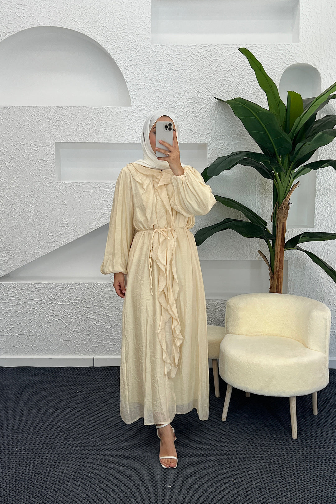 Edil Fırfır Detay Elbise Sarı 3366-SARI