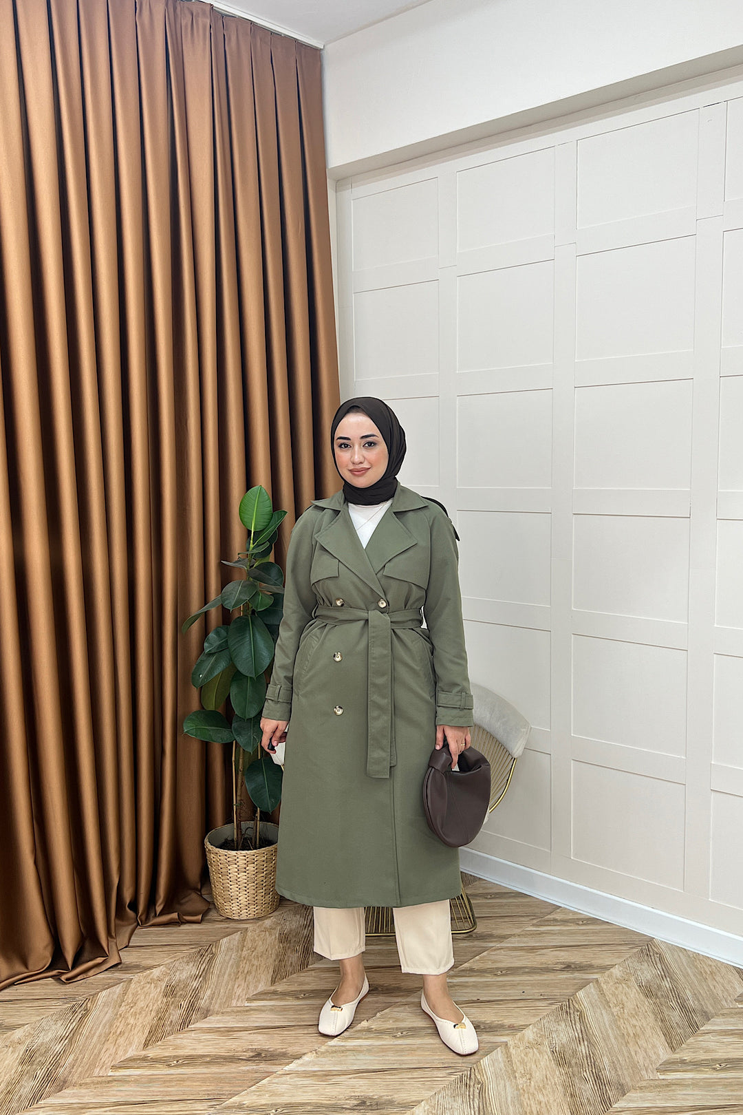 Hazel Astarlı Trençkot Haki 5532-HAKI