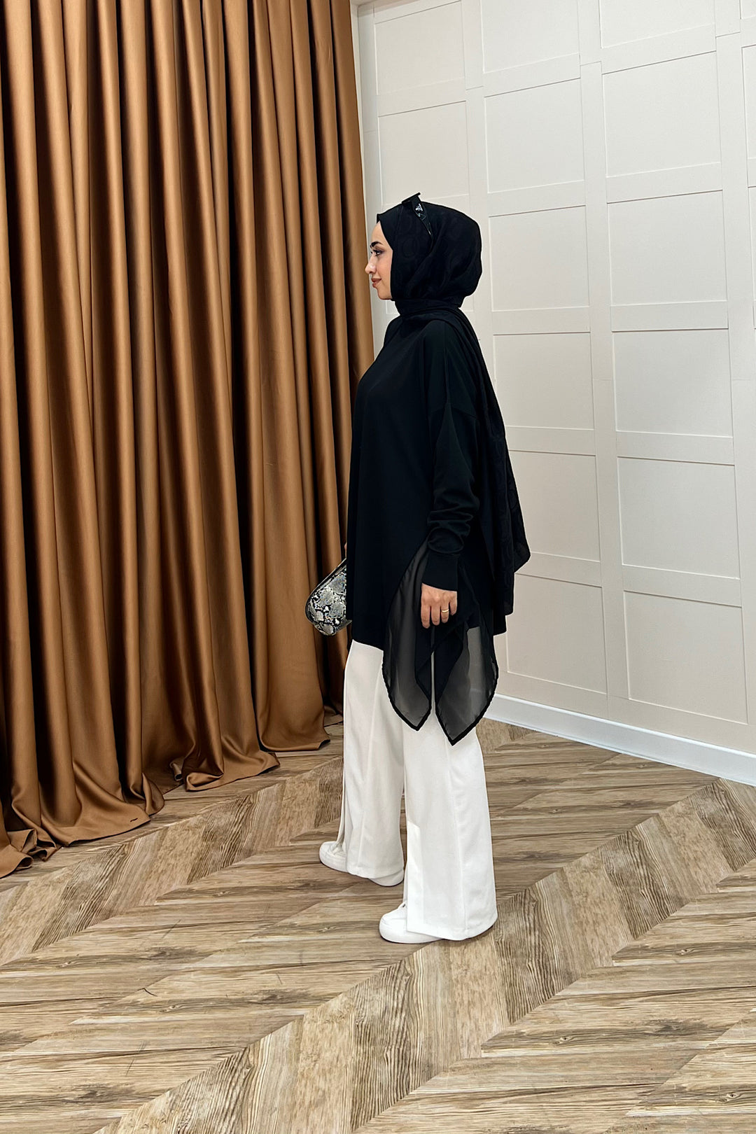 Hüda Şifon Detaylı Triko Tunik Siyah 24290-SIYAH