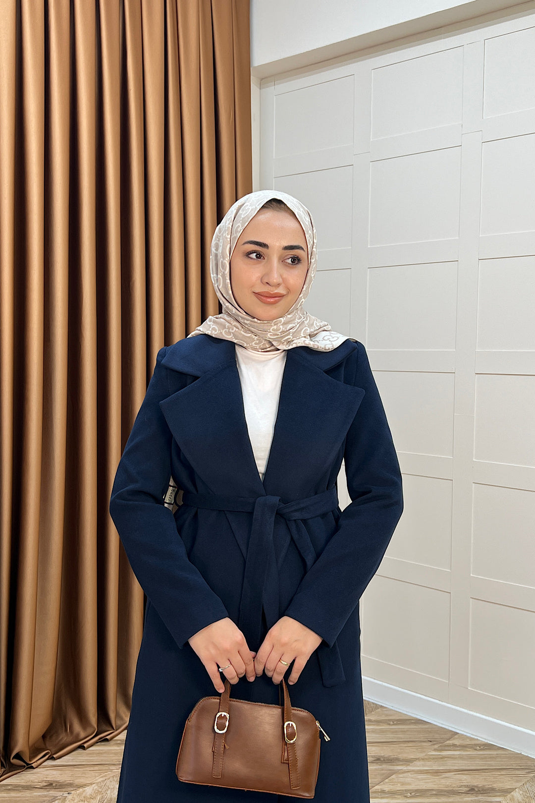 Premium Kuşaklı Kaşe Kaban Lacivert 5510-LACIVERT