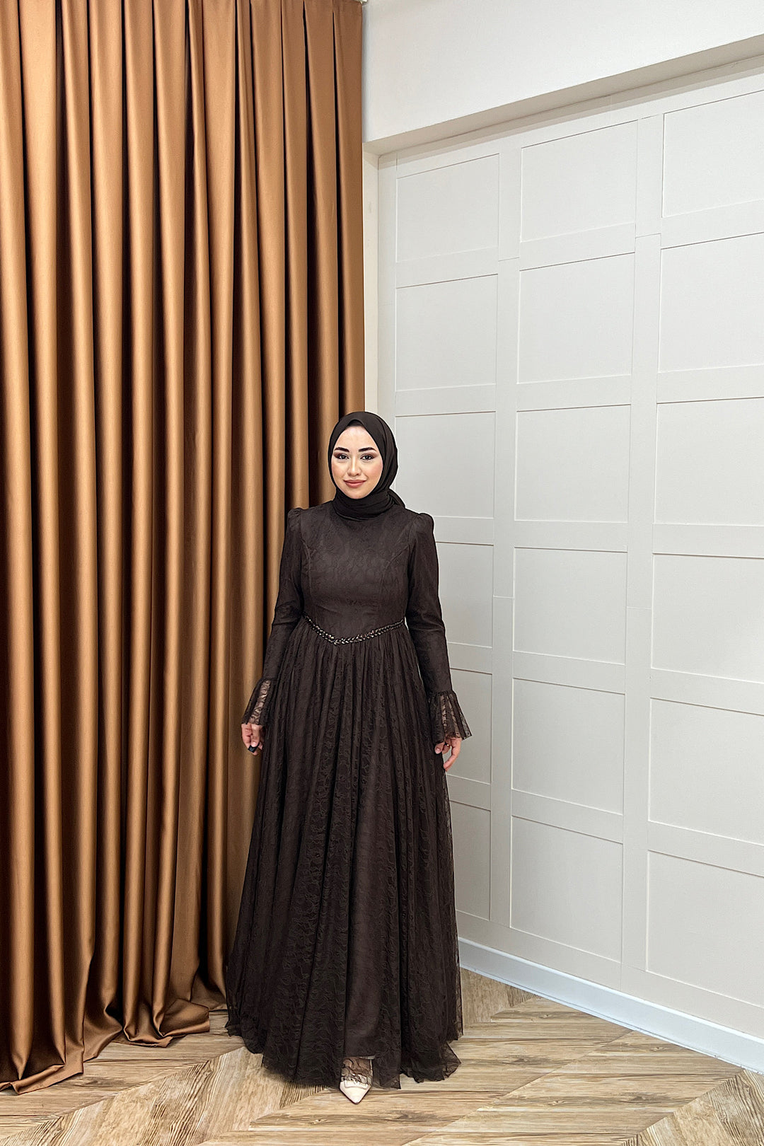 Elena Dantel Abiye Kahverengi 03101-KAHVERENGI