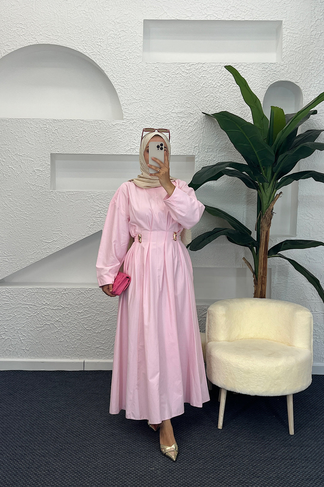 Leona Bel Detay Elbise Pembe 0325-PEMBE