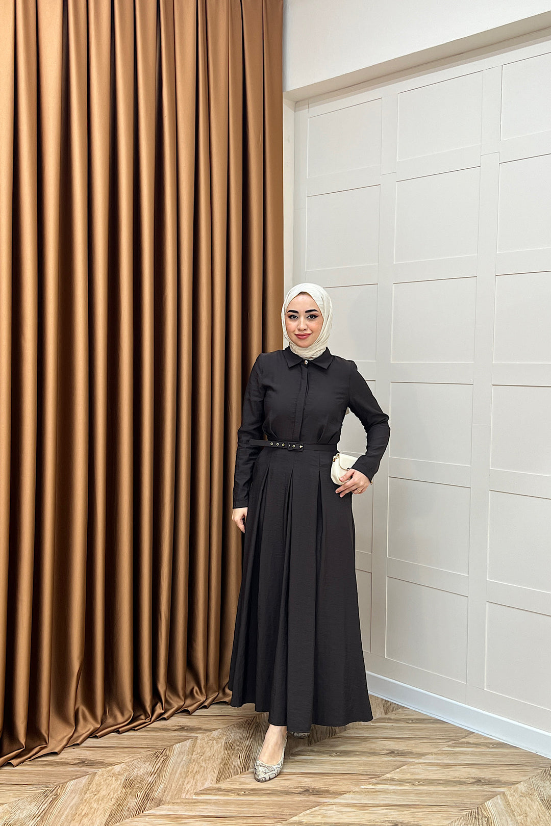 Lunia Kemerli Elbise Kahverengi 5010-KAHVERENGI