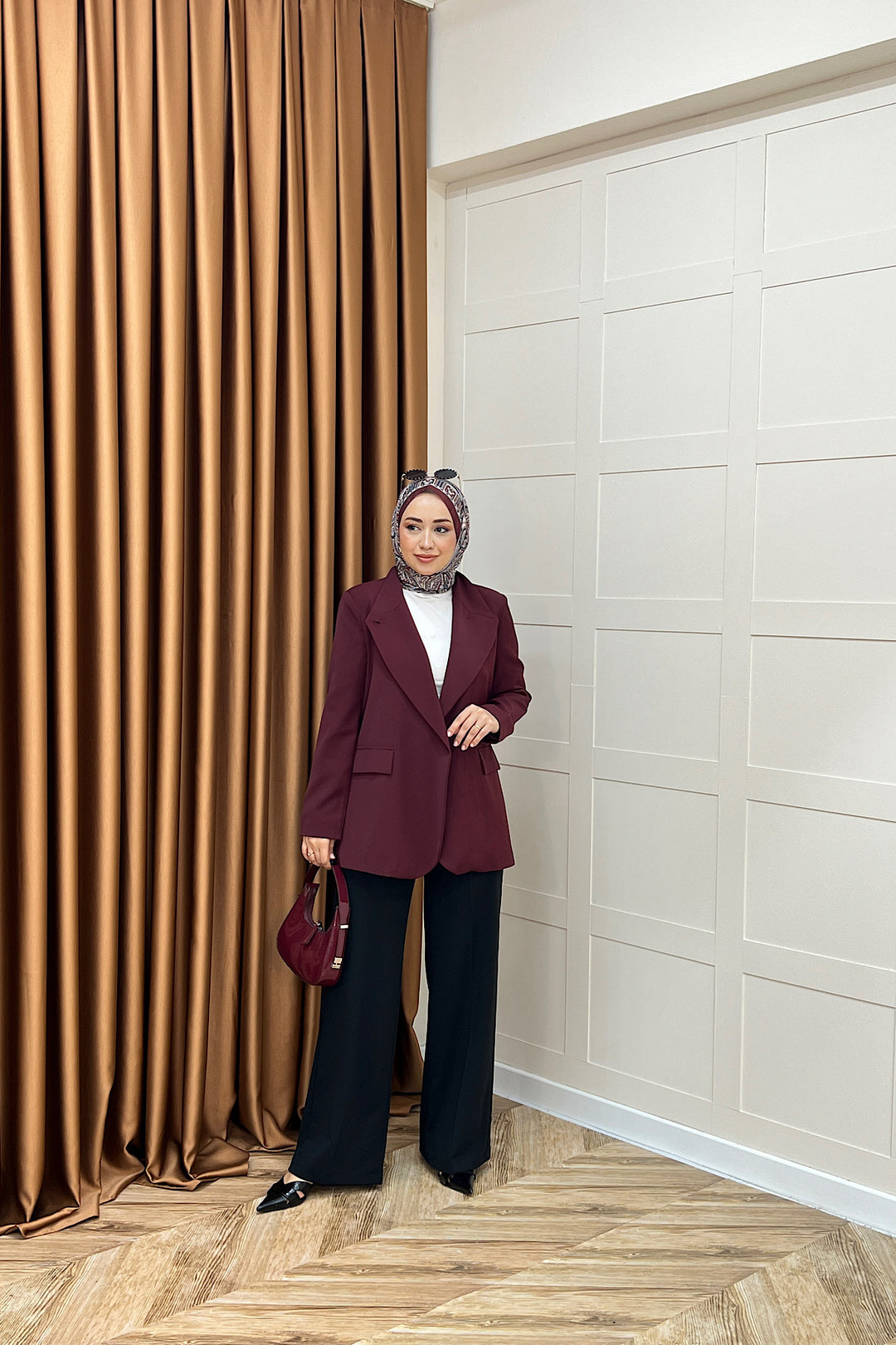 Sara Blazer Ceket Bordo 70147-BORDO