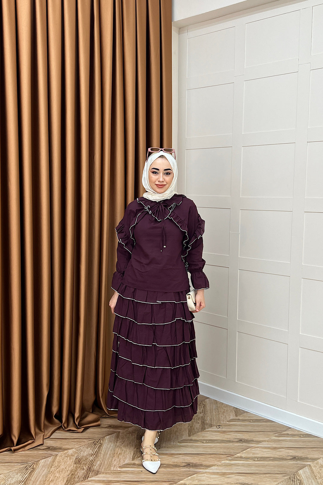 Yağmur Volanlı Etek Takım Bordo 3237-BORDO