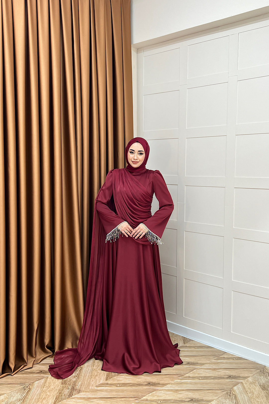 Lunessa Pelerin Detay Abiye Bordo 3100-BORDO