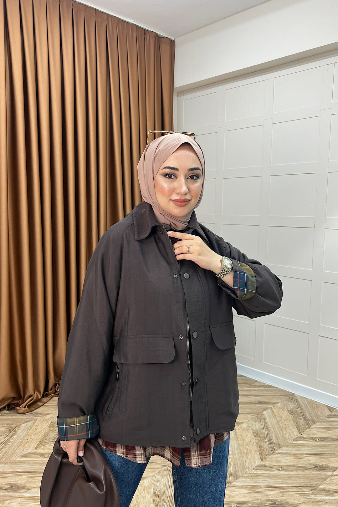 Lina Cep Detay Ceket Kahverengi 8534-KAHVERENGI
